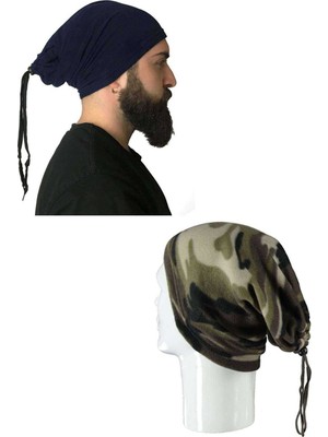 Pileli Store 2 Adet Polar Ipli Bere ve Boyunluk Lacivert Kamuflaj