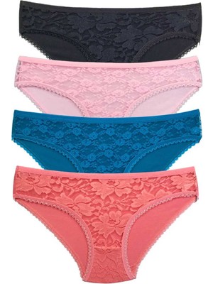 Pileli Store 4 Adet Önü Dantelli Transparan Kadın Slip Külot S218