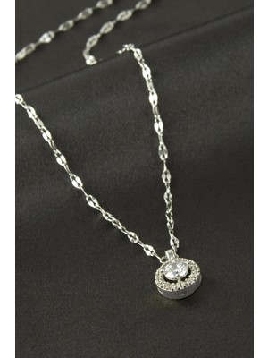 Pileli Store Zirkon Tek Taşlı Kolye