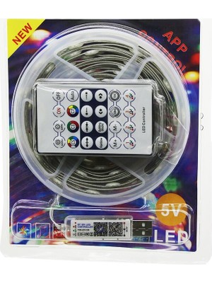 Pileli Store 9mt  Kumandalı - USB Li  Rgb Şerit LED  0.4W/M - 20LM/LED   -20+55°c (4887)