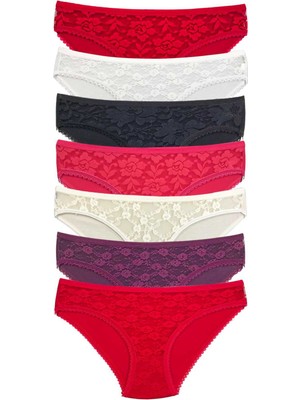 Pileli Store 7 Adet Önü Dantelli Transparan Kadın Slip Külot S1