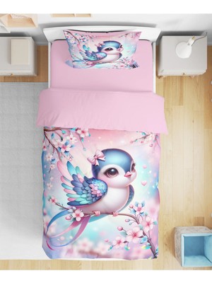 Sarel Group Sevimli Kuş Motifli 3D Tek Kişilik Çarşafsız Nevresim Takımı
