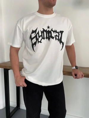 Pileli Store Erkek Bisiklet Yaka Ön Baskılı Kısa Kollu Tişört Streetwear Günlük Basic Pamuklu T-Shirt - B