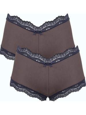 Pileli Store Kadın Pamuklu 2li Boxer Kahve
