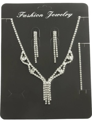 Pileli Store Sallantılı Taşlı Set Kolye