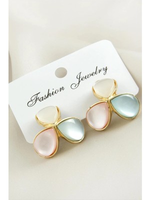 Pileli Store Çiçek Damla Sedef Taşlı Metal Küpe