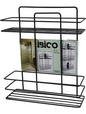 Pileli Store Siyah  2 Katlı - Dikdörtgen   Metal  Banyo Köşelik - Duşkabin Raf - Şampuanlık (4887)