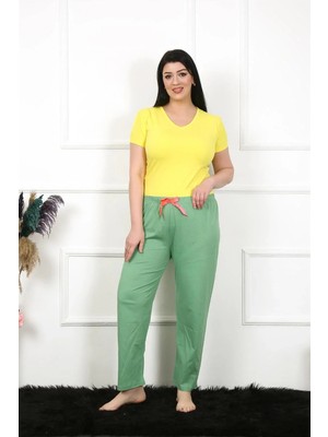 Pileli Store Kadın Pamuklu Büyük Beden Alt Pijama Yeşil