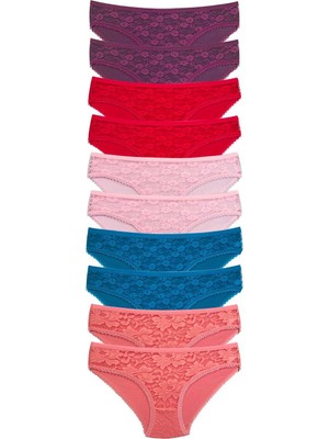 Pileli Store 10 Adet Önü Dantelli Transparan Kadın Slip Külot S230