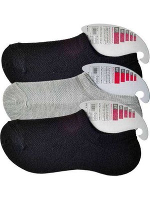 Pileli Store Siyah ve Gri Kadın Görünmez Çorap 3 Çift