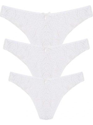Pileli Store Dantelli 3lü Tanga Külot Ekru