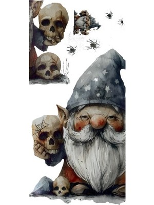 Pileli Store Gotik Cüce ve Kafatası Halloween Duvar Sticker Seti