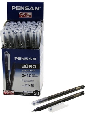 Pileli Store 50 Adet Pensan Büro Siyah Tükenmez Kalem M-Medium - 1.0mm Uç (4887)