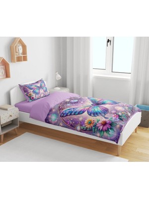 Sarel Group Kelebek Baskılı 3D Tek Kişilik Çarşafsız Nevresim Takımı