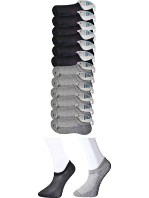 Pileli Store Siyah ve Gri Erkek Görünmez Çorap 12 Çift
