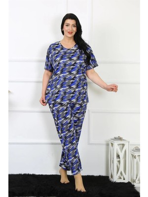 Pileli Store Kadın 5xl-6xl-7xl-8xl Büyük Beden Kısa Kol Pijama Takım Saks