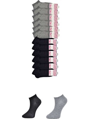 Pileli Store Siyah ve Gri Kadın Bilek Çorap 12 Çift