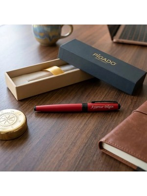 Pigado Isme Kişiye Özel Kırmızı Metal Roller Imza Kalemi