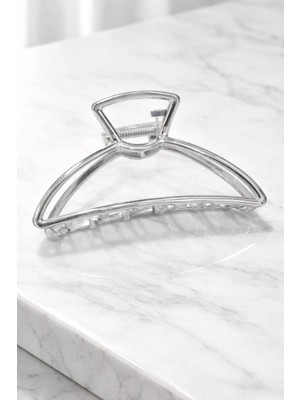 Nati Co Minimalist Gümüş Metal Mandal Toka - Büyük Boy Şık Toplama Tokası 10 cm