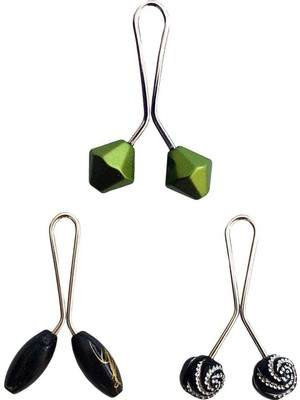 Pileli Store 3 Adet Tesettür Eşarp ve Şal Klipsi Siyah Siyah Desenl Yeşil