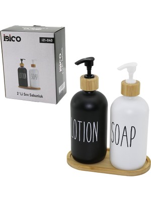 Pileli Store 2li Set Cam Sıvı Sabunluk - Losyonluk 2X500MLBOYALI Cam=siyah-Beyaz Ahşap Bambu Altlık - Kapak (4
