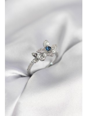 Pileli Store Gümüş Renk Çiçek Model Zirkon Taşlı Kadın Yüzük