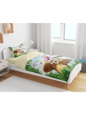 Sarel Group Maşa ve Kocaayı Baskılı 3D Tek Kişilik Çarşafsız Nevresim Takımı