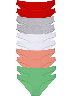 Pileli Store 10 Adet Süper Eko Set Likralı Kadın Slip Külot Kırmızı Gri Beyaz Pudra Yeşil
