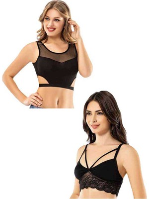 Pileli Store Kota 6 Adet Siyah Tül Modelli Dantelli Büstiyer