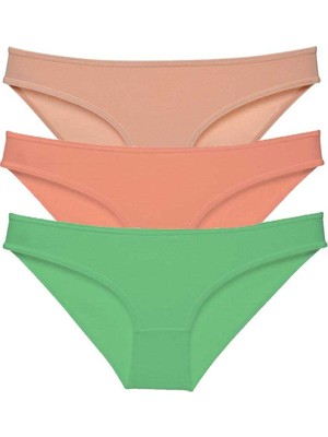 Pileli Store 3 Adet Süper Eko Set Likralı Kadın Slip Külot Ten Pudra Yeşil