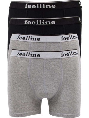 Pileli Store 4 Adet Feelline Siyah ve Gri Pamuklu Doğal Likralı Erkek Boxer