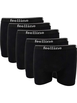 Pileli Store 5 Adet Feelline Siyah Pamuklu Doğal Likralı Erkek Boxer
