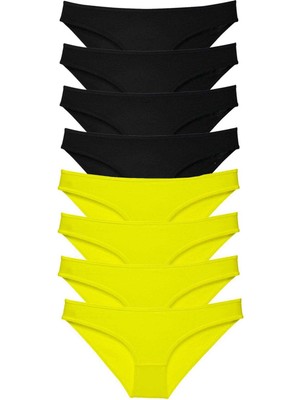Pileli Store 8 Adet Süper Eko Set Likralı Kadın Slip Külot Sarı Siyah