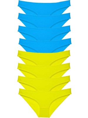 Pileli Store 8 Adet Süper Eko Set Likralı Kadın Slip Külot Sarı Mavi