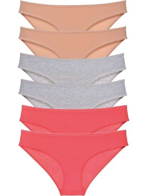 Pileli Store 6 Adet Süper Eko Set Likralı Kadın Slip Külot Ten Gri Fuşya