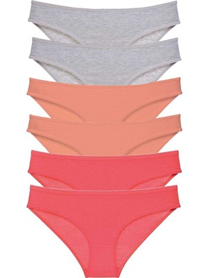 Pileli Store 6 Adet Süper Eko Set Likralı Kadın Slip Külot Gri Pudra Fuşya