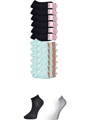 Pileli Store Siyah ve Beyaz Kadın Bilek Çorap 12 Çift
