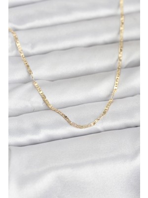Pileli Store cm 14K Gold Renk Yassı Zincir Model 60 cm Kadın Kolye