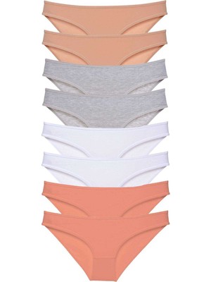 Pileli Store 8 Adet Süper Eko Set Likralı Kadın Slip Külot Ten Gri Beyaz Pudra