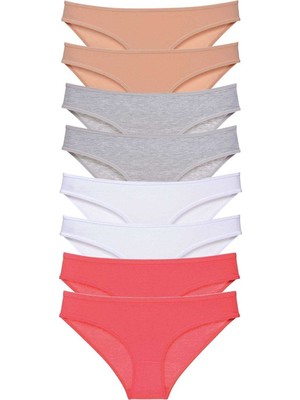 Pileli Store 8 Adet Süper Eko Set Likralı Kadın Slip Külot Ten Gri Beyaz Fuşya