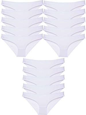 Pileli Store 15 Adet Süper Eko Set Likralı Kadın Slip Külot Beyaz