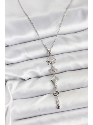 Pileli Store 316L Çelik Zincir Gümüş Renk Güneş ve Enerji Model Kadın Y Kolye