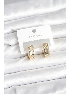 Pileli Store Pirinç Gold Renk Zirkon Taşlı Halka Kadın Küpe