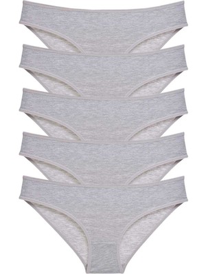 Pileli Store 5 Adet Süper Eko Set Likralı Kadın Slip Külot Gri
