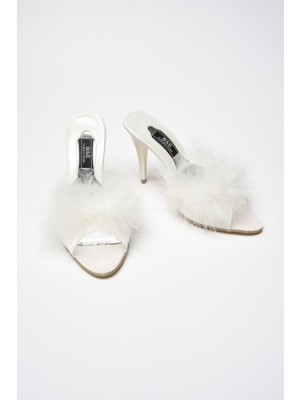 G&C Kadın Çeyizlik Topuklu Tüylü Gelin Ev Terliği 225