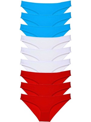 Pileli Store 9 Adet Süper Eko Set Likralı Kadın Slip Külot Kırmızı Beyaz Mavi