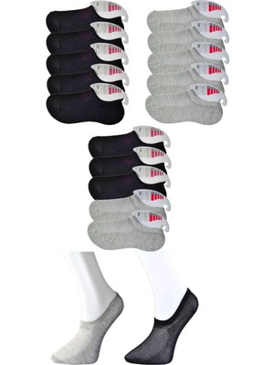 Pileli Store Siyah ve Gri Kadın Görünmez Çorap 15 Çift
