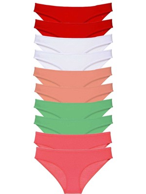 Pileli Store 10 Adet Süper Eko Set Likralı Kadın Slip Külot Kırmızı Beyaz Pudra Yeşil Fuşya