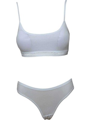 Pileli Store Pedli Ip Askılı Yarım Atlet Büstiyer Külot Takım Beyaz