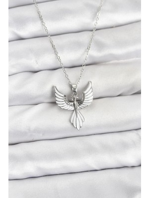 Pileli Store 316L Çelik Zincir Gümüş Renk Anka Kuşu Model Kadın Kolye